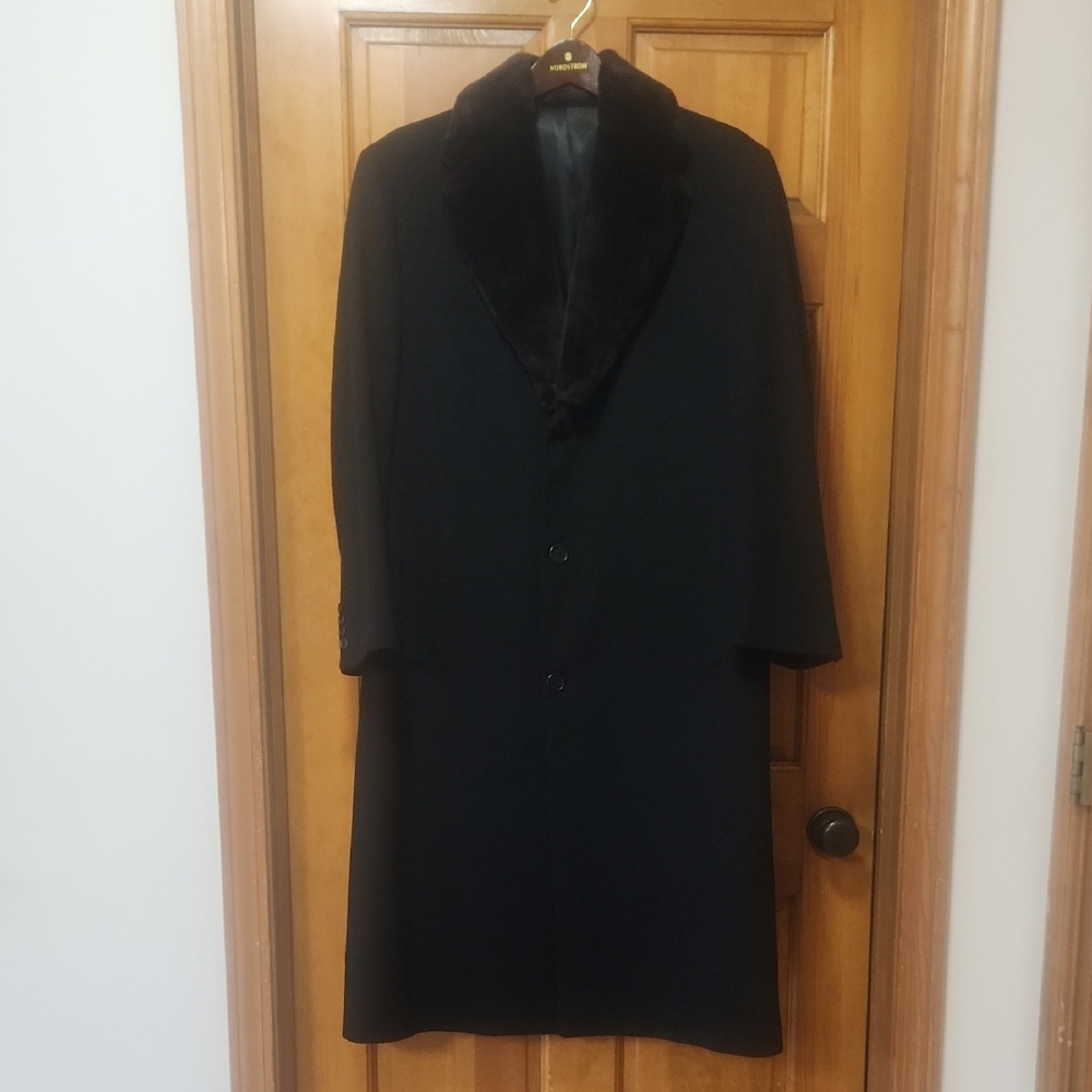 Cardinal Of Canada Black Men's Size 40R Coat, Fur Collar, Cashmere, Lined, EUC